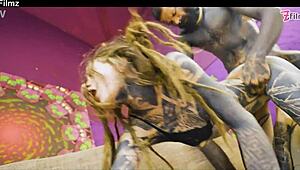 tattoed couple hard fucking and anal play - anal sloppy blowjob rough goth punk alt porn zf038