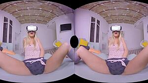 Vr Girl Plays with Small Natural Tits Outdoors in Public