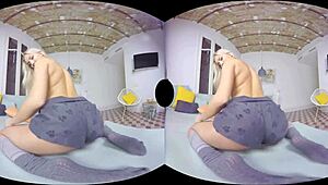 Vr Girl Plays with Small Natural Tits Outdoors in Public