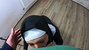 Slutty Nun Reaches Wild Orgasm with Squirt After Hard Fuck