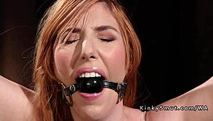 Busty slave gets pussy and ass fucked in bondage session