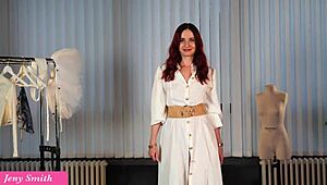 Intense upskirt try on with shaved pussy