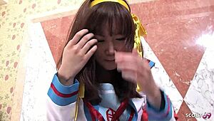 small japanese cosplay virgin step-sister tricked into first defloration. uncensored jav creampie fuck shocks her.