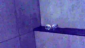 Asian Slut Wife Masturbates with Dildo and Vibrator in Gym Shower