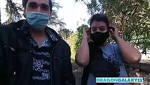 Latina brunette gives risky public blowjob in street