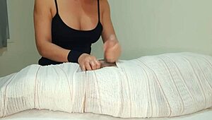 Part3 Mummified Handjob Interrupted by Cum Burst in Two Minutes