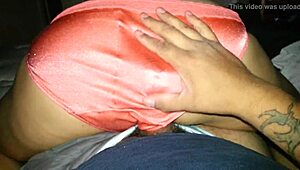 Orange satin panties used for fucking