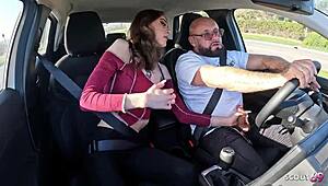 crazy german step-daughter with small tits seduces step-dad for old young cheating fuck while driving