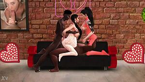 Sims 4 Porn: Prego Milf Kate, Ina, and Chunga Share Big Black Cocks