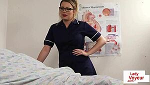 British Nurse Voyeur Guides Sub Patient in Uniform