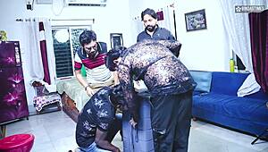 Desi Cute Doll Faces Gangbang and Multiple Cumshots with Hindi Audio