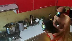 Hidden Cam in Kitchen Captures Rough Milf Action!