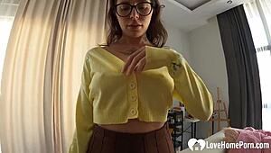 Damn, nerdy babe opens wide for intense pussy banging!