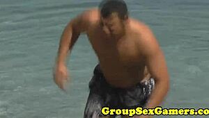 Facialized Babes on Beach Sucking Cock After Party