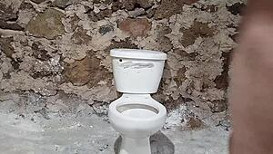 Ts Pee Play in Ass with Fruit on Toilet