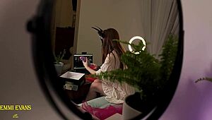 A secret admirer's gift pushes webcam girl to ride dragon dildo