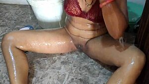 check this desi girl shaving her hairless pussy while bathing, clear voice in homemade clip!
