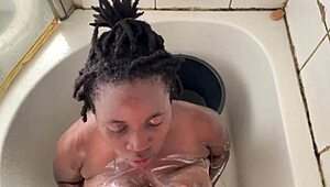 these two bisexual african lesbians go crazy with a big black dick in a rough threesome, even peeing in the mouth!