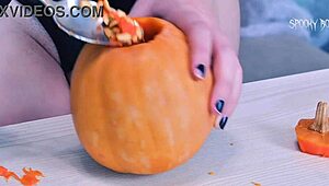 Trick or treat erotic pumpkin carving with a sexy ghostface