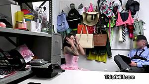 Tattooed Milf in Corset Striptease Fingering Small Tits Blowjob in Office