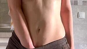 i watch this cute petite girl maiskii touching her wet tits with a dildo, clothes ripped off.