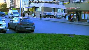 Teen threesome sex on balcony outdoor public pickup