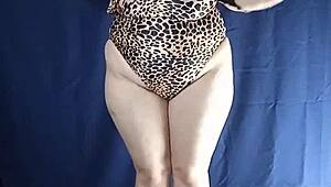 one piece swimsuit try on goes uncensored with big tits.