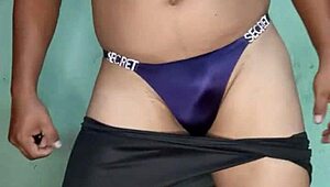 Wow, dancing in purple satin thong from Victoria's Secret! So sexy!