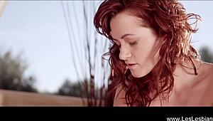 Fabulous Lesbian Lovers Kiss In Pool.