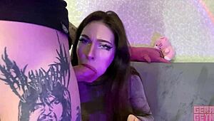 Gerageyn's e-girl sucks big dick roughly in close-up