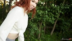 teen redhead mia, uh, reaches crazy orgasm by lake, ya know?