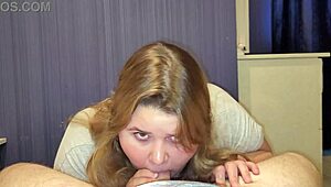 Chubby stepsister swallows cock deep, takes cumshot first time!