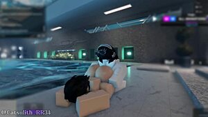 Alone in the pool with shy girl turns into rough fuck and cumshot.