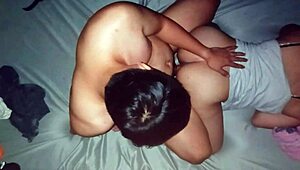 In the dorm, this asian chubby mom and her roommate started having sex, exploring each other's bodies.