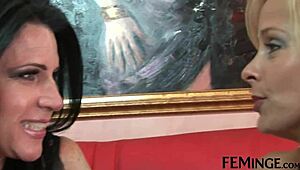 Feminge 4K! Blonde Step Mom Licks Her Girlfriend in a Hot Lesbian Session with Toys and Passion!