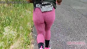 Ebony Pornstar With Big Ass In Leggings Runs Alone In The Forest, Feeling Free