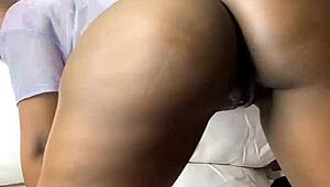 Ebony teen step sister fingers her wet pussy