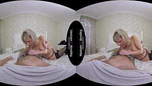 Mature Blonde Maneater In Stockings Rides Cowgirl And Gives POV Blowjob