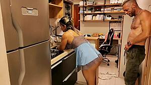 Hand stuck in sink leads to stepbrother fucking