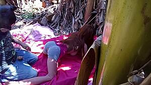 Brunette Amateur Tests Sex Toy on Ass in Public Outdoor Scene