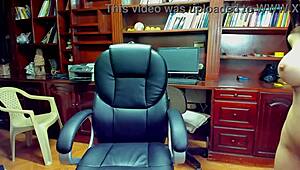 Teen secretary masturbates anal in office