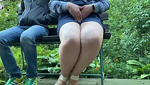 BBW unleashes a stream in the park, then hands dirty panties to a stranger.