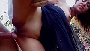 Yo, in the forest this muscular guy drills a black girl's tight pussy hard 😏