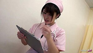 Japanese nurse gives blowjob and titfuck to patients in hospital