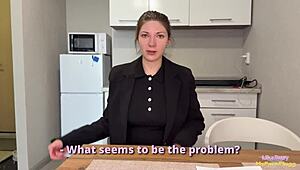 The boss tells the curvy employee to strip and get punished hard