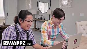 fit teen 18+ stepsiblings get wild with jizz in living room 4some