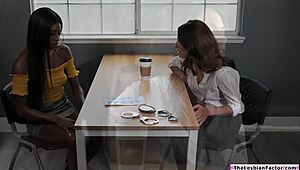 Ebony lesbian pussy licking busty milf with face sitting