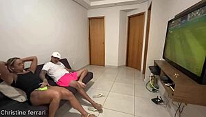 Hotwife sneaks a steamy moment while hubby’s out for the game