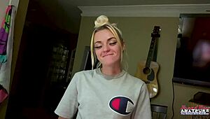 Petite Inked Blonde Rubs Juicy Titties And Finger Fucks Twat