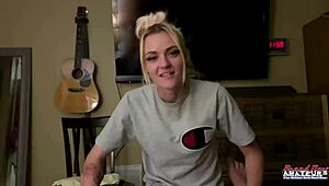 Petite Inked Blonde Rubs Juicy Titties And Finger Fucks Twat